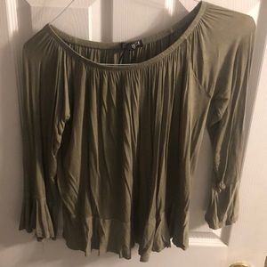 Cotton On Flowy Army Green off the shoulder blouse